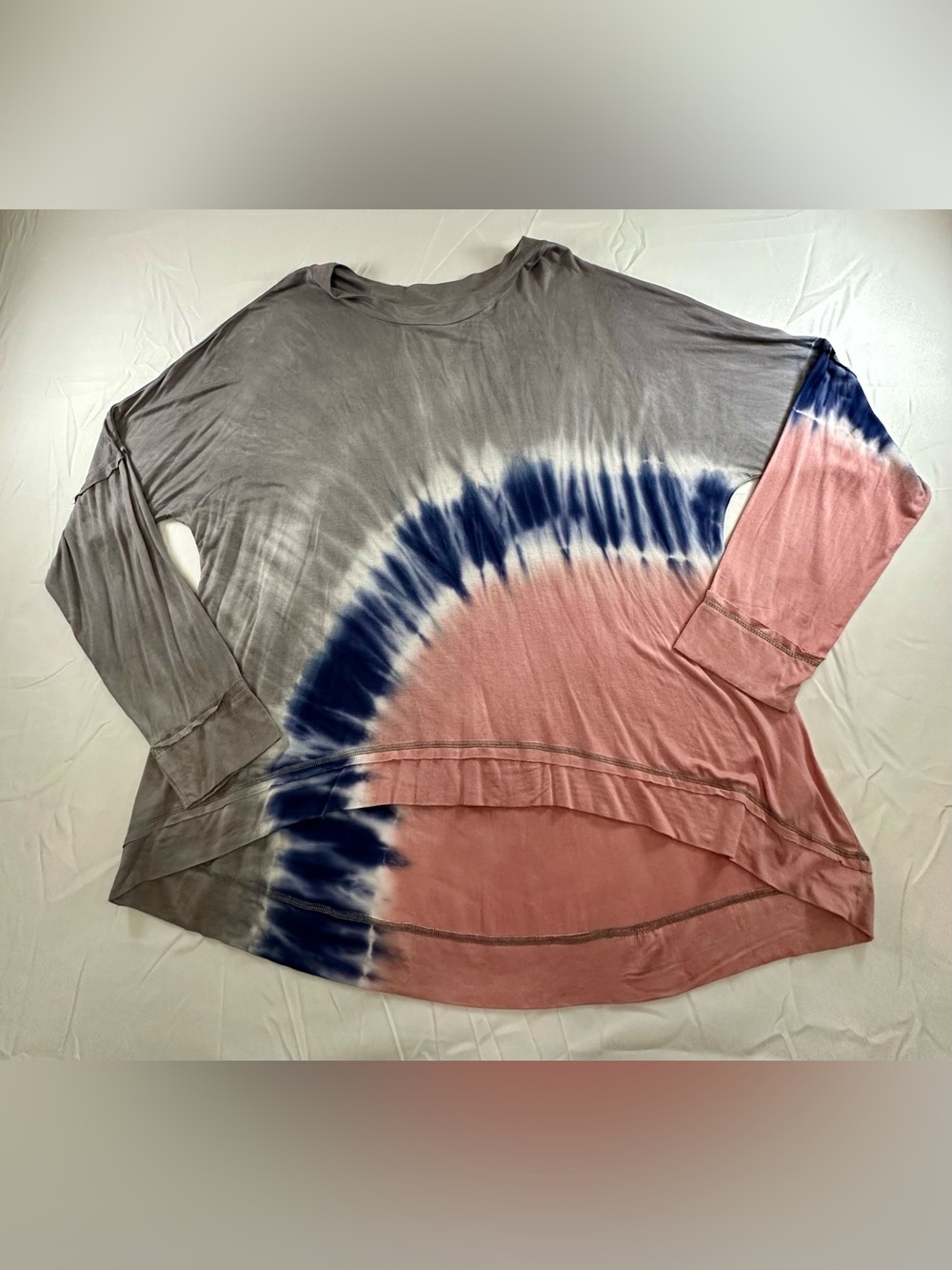 Kelly Renee Women’s Tie-Dye Long Sleeve T Shirt Top in Pink, Navy & Gray
